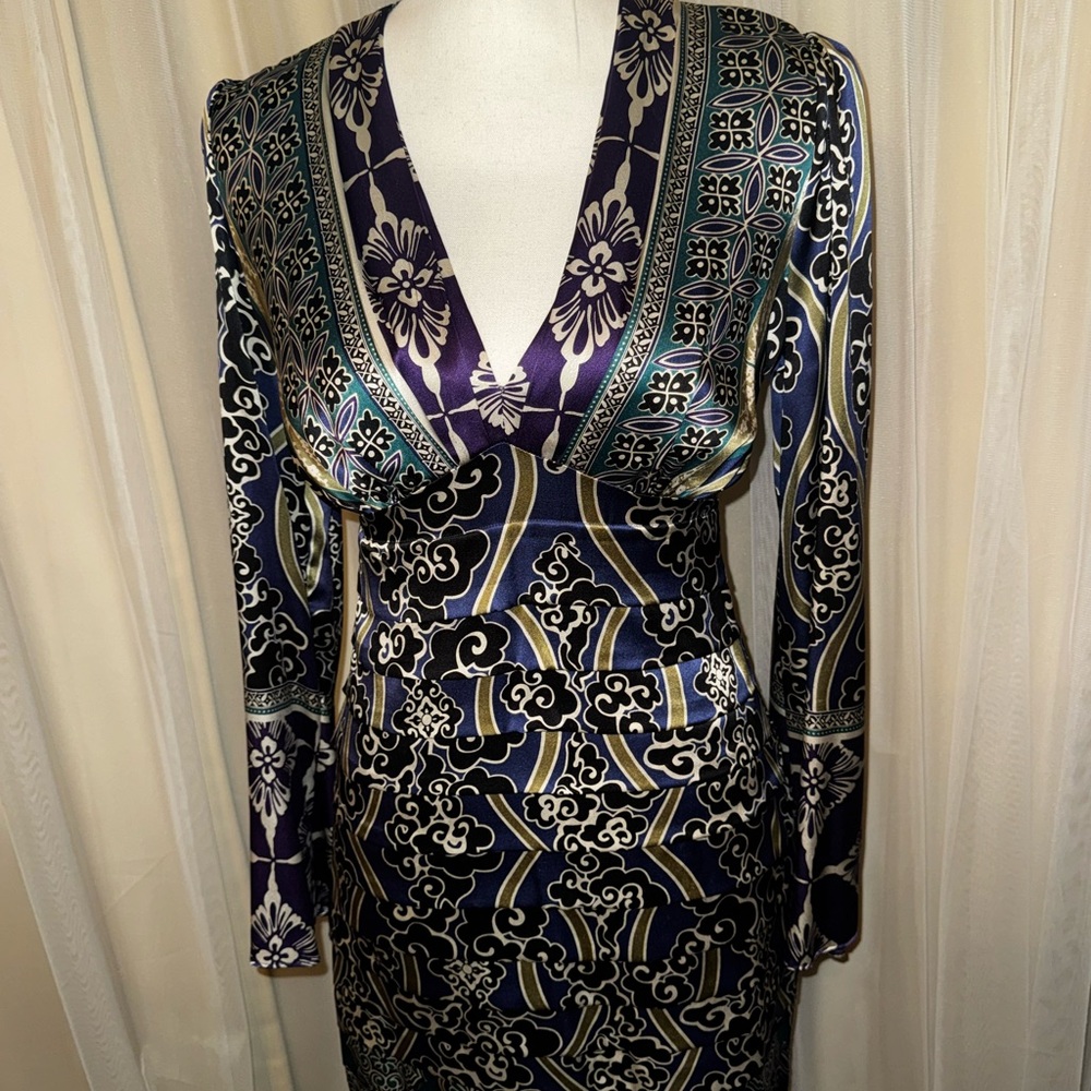 Hale Bob Black and Silver Ruched Wrap Dress